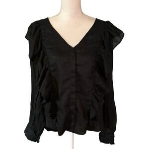 Maeve by Anthropologie Size 10 Ruffled Button Front Top Blouse Linen Long Sleeve